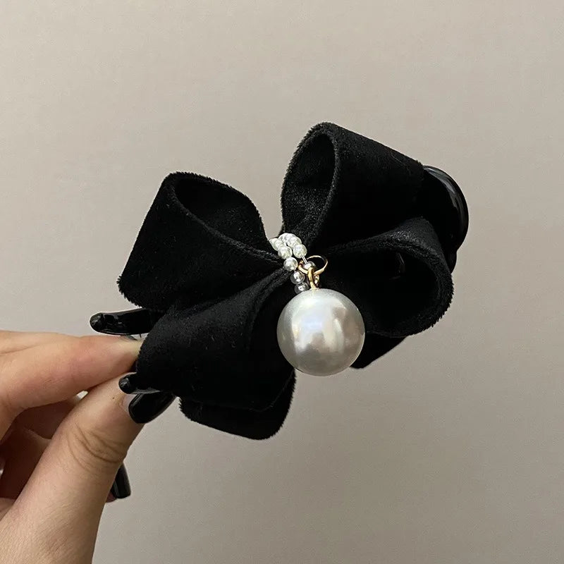 1 Piece of Bow, Pearl Clip, Temperament, Shark Clip, Korean Gentle Style Fabric Hair Accessory Girl Hair Accessoires