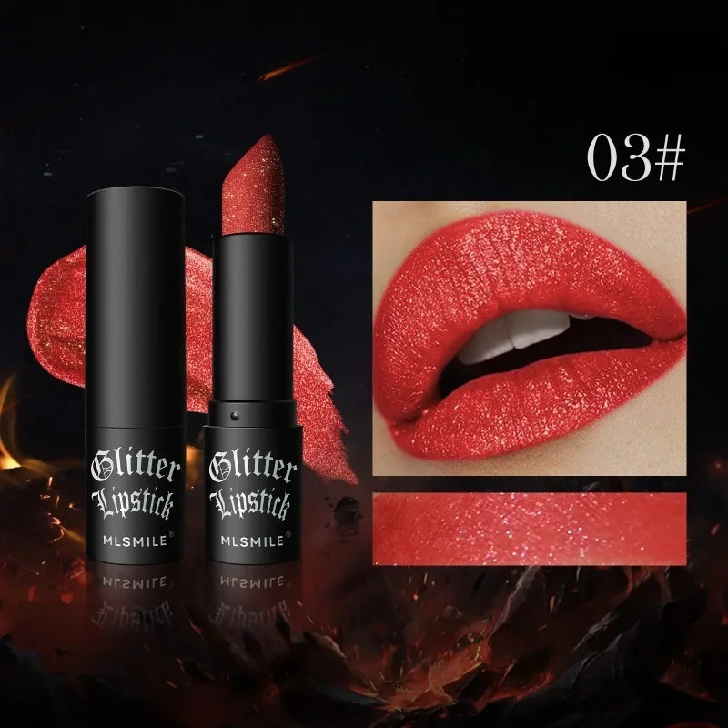 7 Colors Diamond Matte Lipstick Non-stick Cup Flash Lasting Pearlescent Metallic Lipstick Dark Black Lipgloss Women Lips Makeup