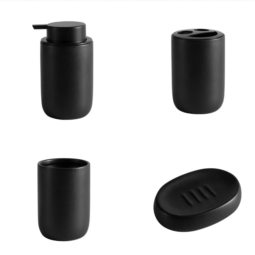 Bathroom Set Ceramic Mouthwash Cup Hand Sanitizer Bottle Toothbrush Rack Soap Dish Four-piece Bathroom Set Receive Bottle Home