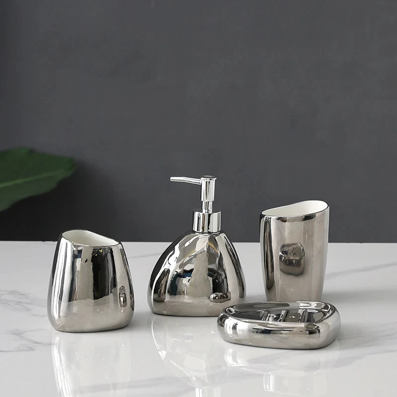 Ceramic Bathroom Accessory Set Luxury Bathroom Vanity Countertop Set Soap Dispenser Toothbrush Holder Soap Dish Bathroom Supply