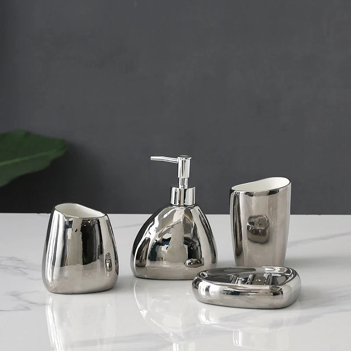 Ceramic Bathroom Accessory Set Luxury Bathroom Vanity Countertop Set Soap Dispenser Toothbrush Holder Soap Dish Bathroom Supply