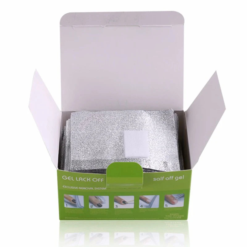 100Pcs/Box Aluminium Foil Quick Gel Polish Remover Pads Nail Art Soak Off Polish Nail Removal Wraps Nail Towel Manicure Tool #T&