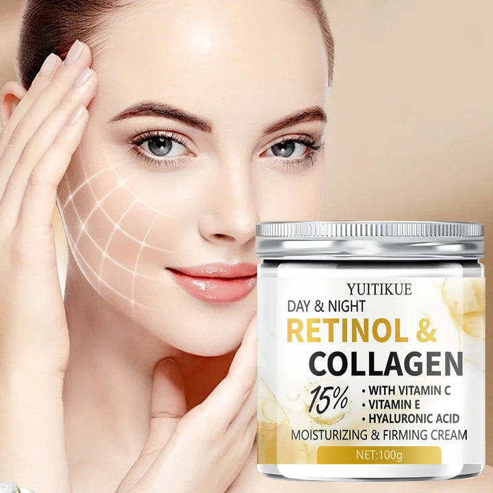 YUITIKUE 15% Retinol Collagen Cream 100g - Lift Firm Moisturize with Vit C/E Hyaluronic Acid