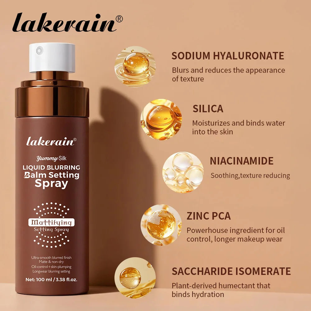 Lakerain Liquid Blurring Balm Setting Spray Long Lasting Moisturizing Repairing Oil Control Matte Blurred Finish Setting Spray