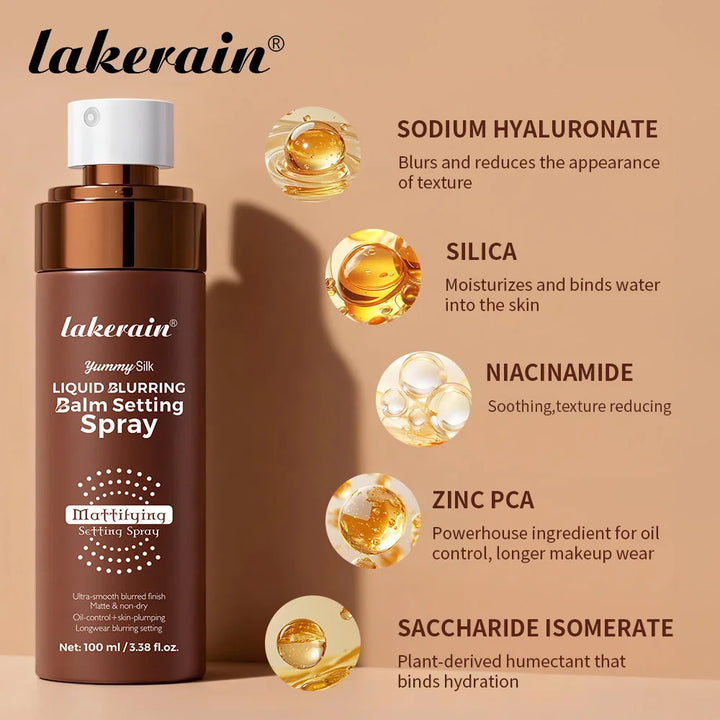 Lakerain Liquid Blurring Balm Setting Spray Long Lasting Moisturizing Repairing Oil Control Matte Blurred Finish Setting Spray