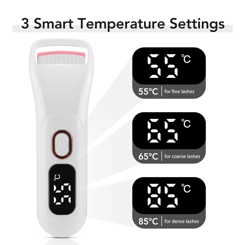 Portable Electric Heated Eyelash Curler Temperature Control Long-Lasting Curl Rechargeable Digital Display Lash Curling Wand