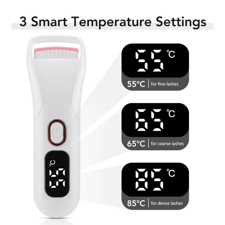 Portable Electric Heated Eyelash Curler Temperature Control Long-Lasting Curl Rechargeable Digital Display Lash Curling Wand