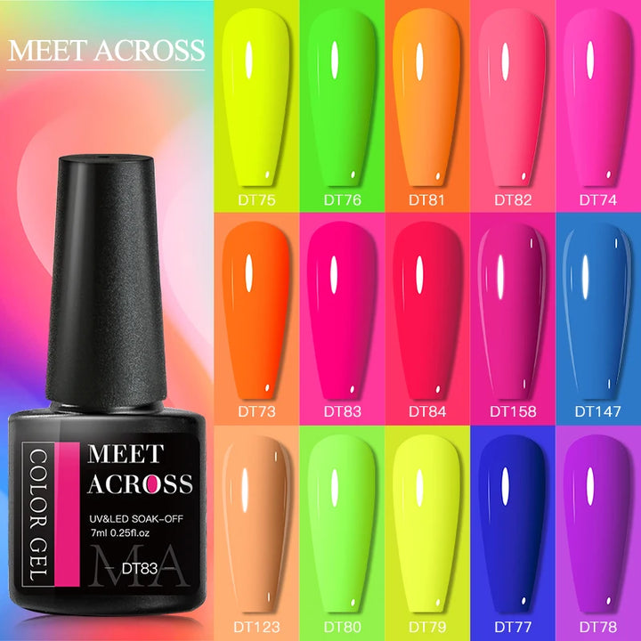 MEET ACROSS 7ml Fluorescent Gel Nail Polish Vernis Summer Neon Semi Permanent UV Gel Varnish Nail Art Manicure For Nails