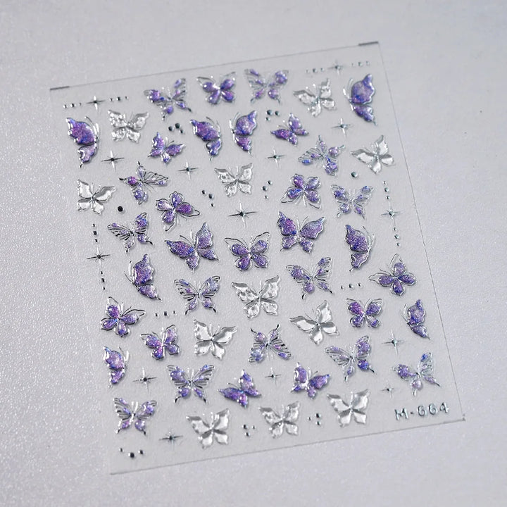 5D Butterfly Nail Stickers Sparkling Jelly Butterfly Nail Art Sticker Decorations Decals DIY Self Adhesive Slider Manicure Parts