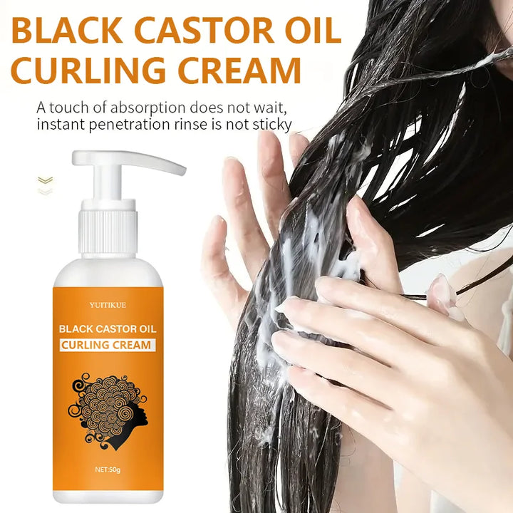 Black castor oil curling cream makes hair naturally fluffy and long-lasting, suitable for wavy and curly hair, protecting hair