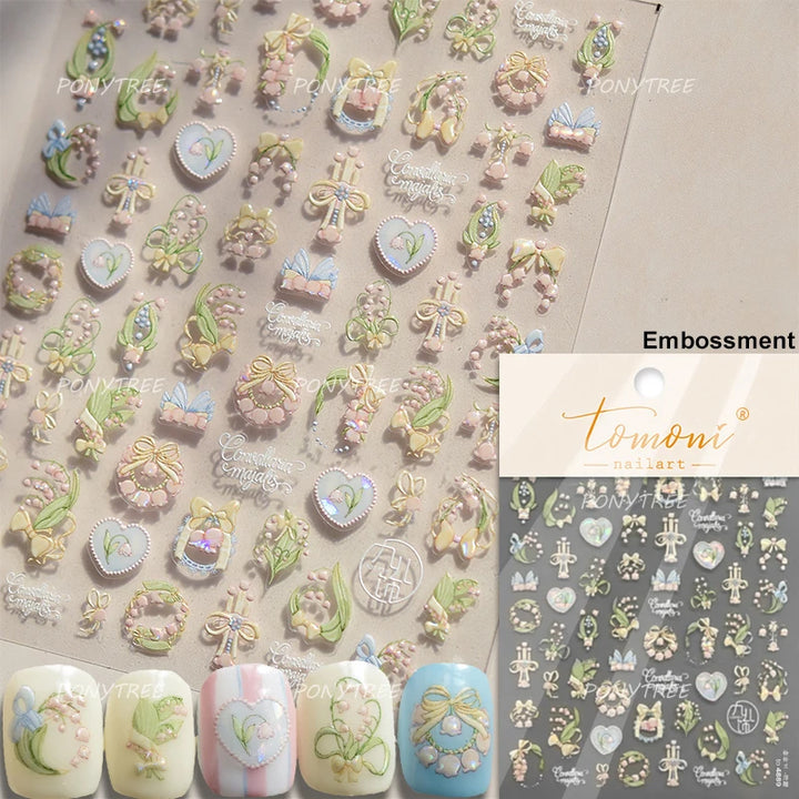 Flowers Blooming Cherry Blossom Sakura Living Peach Branch 5D Soft Relief Spring Adhesive Nail Art Sticker Chic Manicure Decals