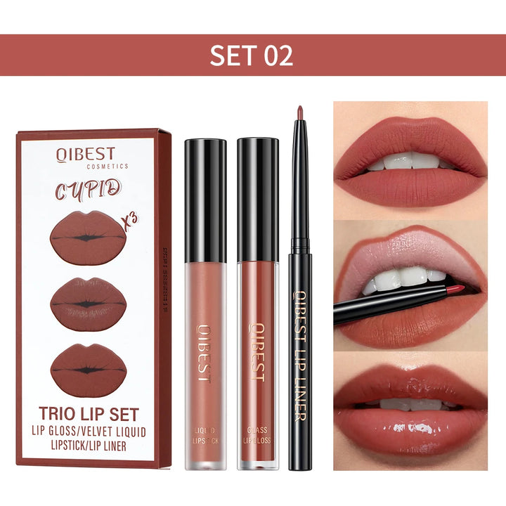3pcs Matte Liquid Lipstick+Lip Liner Set Lip Glaze Makeup Nude Black Red Velvet Lip Gloss Long Lasting Lip Tint Cosmetics Kits
