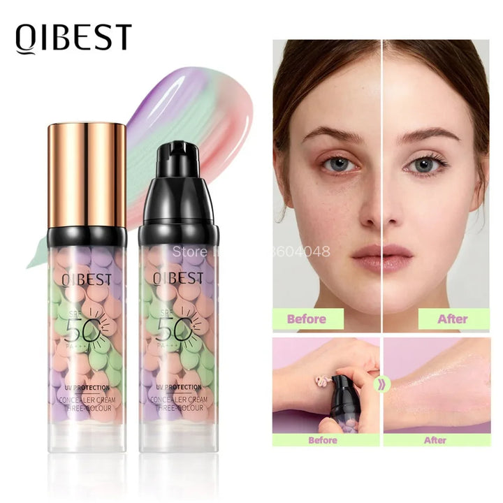 Three Colors Face Makeup Primer Isolation Concealer Cream Invisible Pore Long Lasting Moisturizing Bright Skin Base Foundation