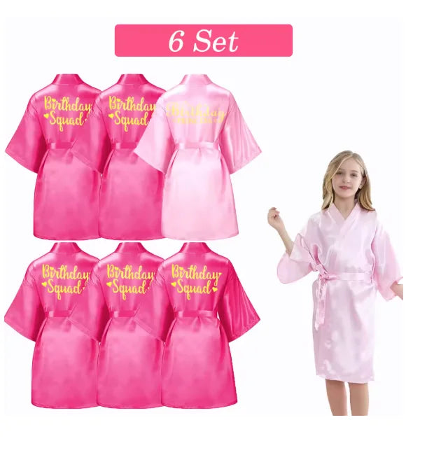 6-15 Set Spa Robes for Girls Spa Party Birthday Squad Robe Kids Satin Bathrobe Princess Kimono Girl Sleepover Party Favors