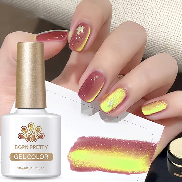 BORN PRETTY 10ml/15ml Guava Green Cat Magnetic Gel Shine  Glitter Semi Permanent Soak Off UV Varnish Nail Supplies