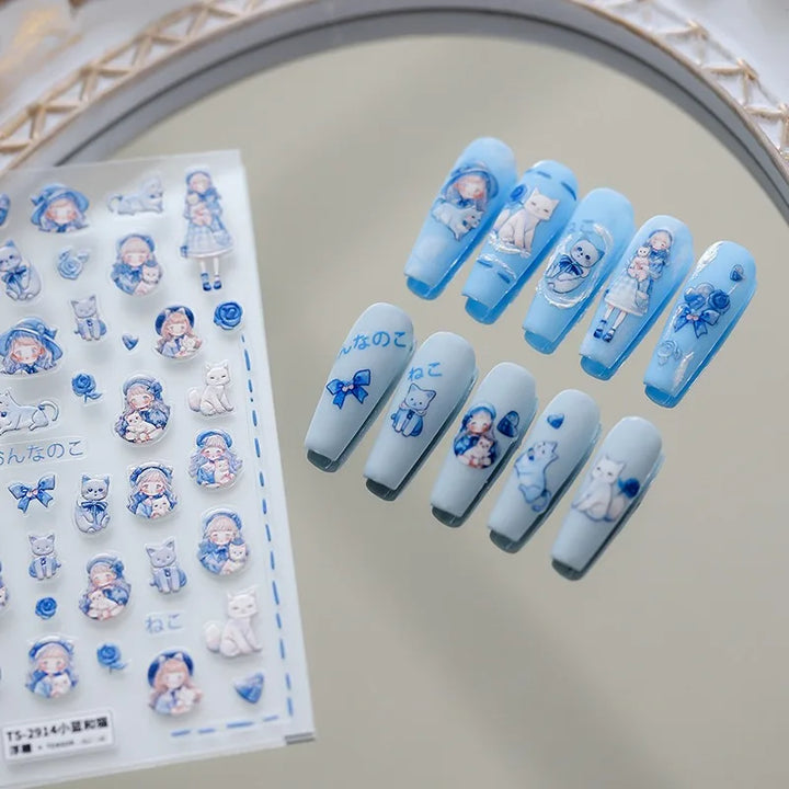 Disney Princess Cartoon 5D Nail Stickers Nail Art Decoration Frozen Snow White Nail Art Stickers Nail Supplies