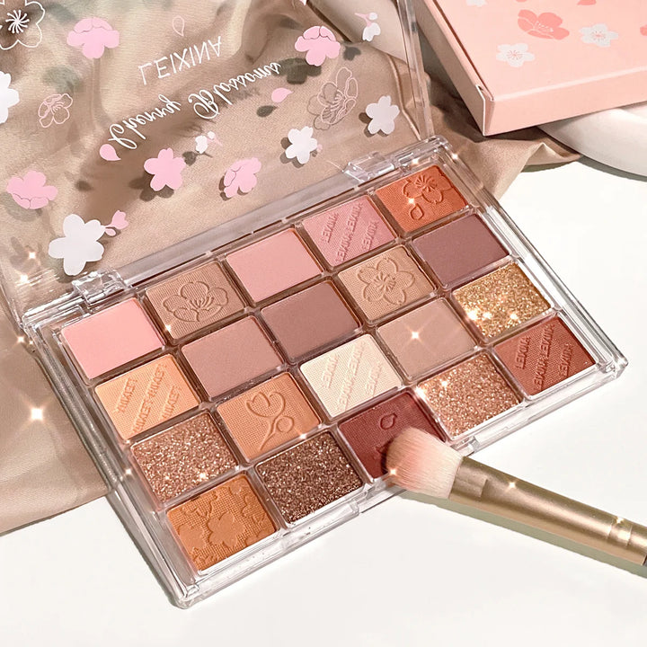 20-Color Cherry Blossom Eyeshadow Palette - Matte & Glitter Pink/Brown Tone Eye Makeup Palette, Long-Lasting Pigmented Eyeshadow