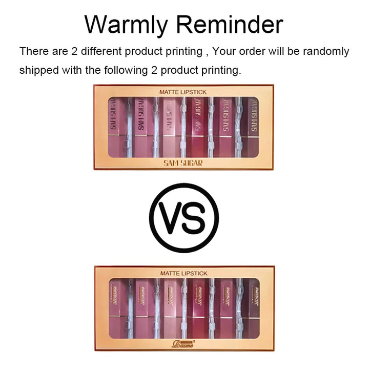 6 Colors Gold Bar Tube Lipstick Matte Texture Pearlescent Glitter Velvet Lipstick Valentine's Day Gift 6PCS