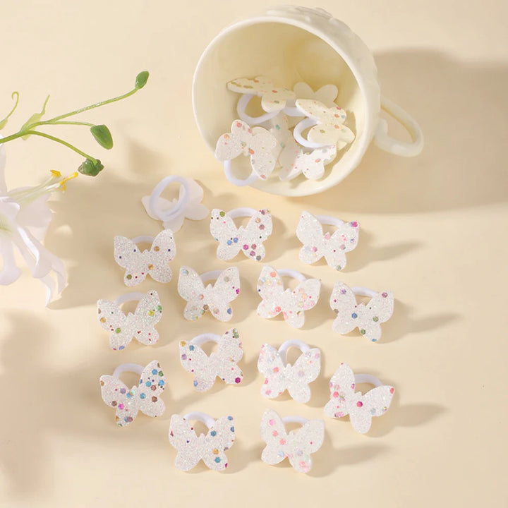10/20pcs Girls Pink Heart Star Children Hair Loop No Harm Hair Cartoon Towel Rope Ponytail Holder Mini Rubber Band Kids Headwear