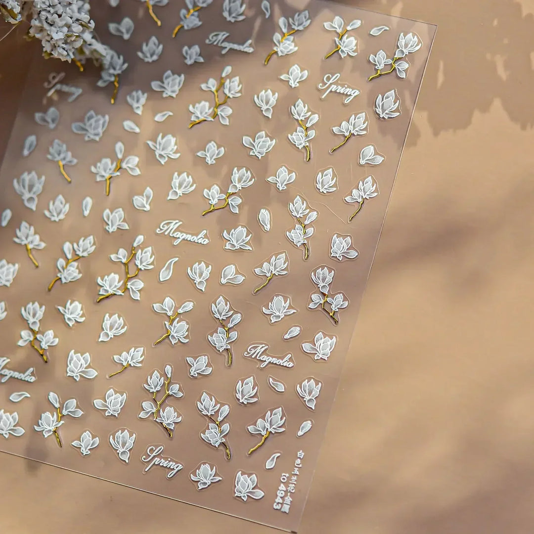 Lace Garden Bowknot Bow Tie Rose Flower Petal Pearl Irregular Border Self Adhesive 5D Nail Art Decoration Sticker Manicure Decal