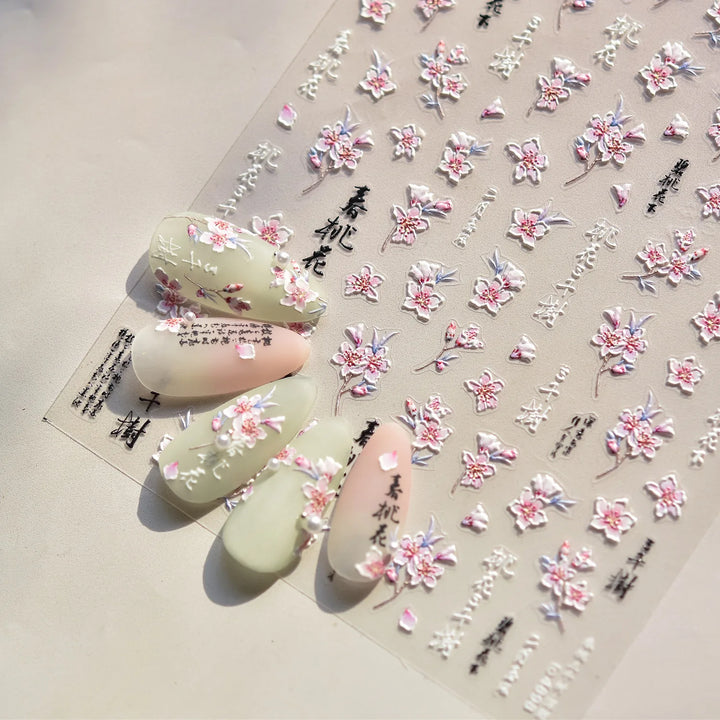 1Sheet 5D Soft Embossed Relief Nail Stickers Cute Daisies Self Adhesive Slider Stickers Press On Nails DIY Japanese Nail Art Dec