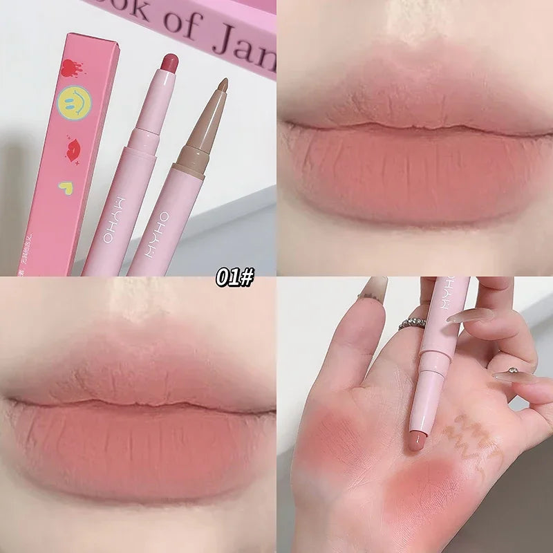 Double-head Matte Lipstick Waterproof Velvet Nude Pink Lip Liner Pencil Sexy Red Brown Pigment Lips Makeup Long Lasting Lip Tint