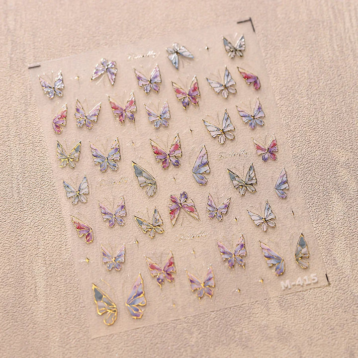 5D Butterfly Nail Stickers Sparkling Jelly Butterfly Nail Art Sticker Decorations Decals DIY Self Adhesive Slider Manicure Parts