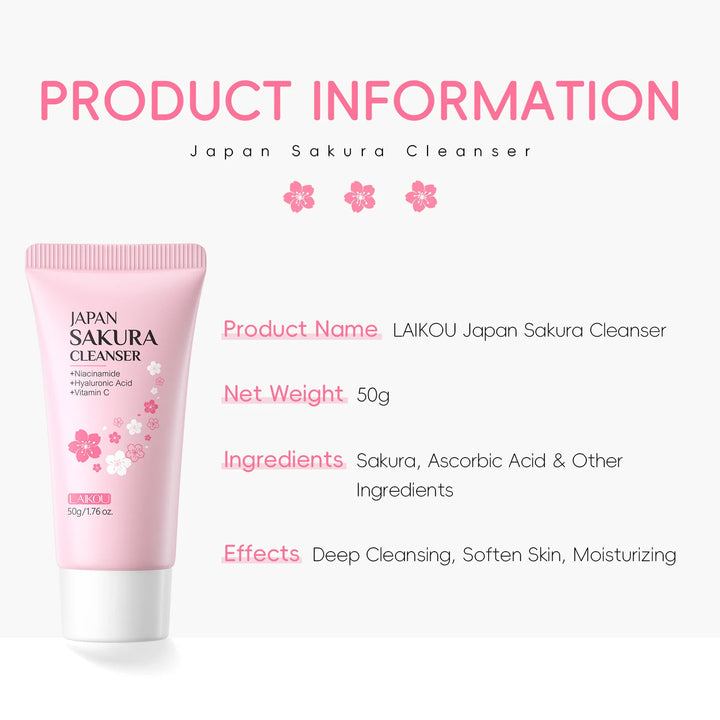 Laikou Sakura Facial Cleanser Deep Cleansing Pores Oil Control Moisturizing Brightening Face Wash Gentle For All Skin Types 50g