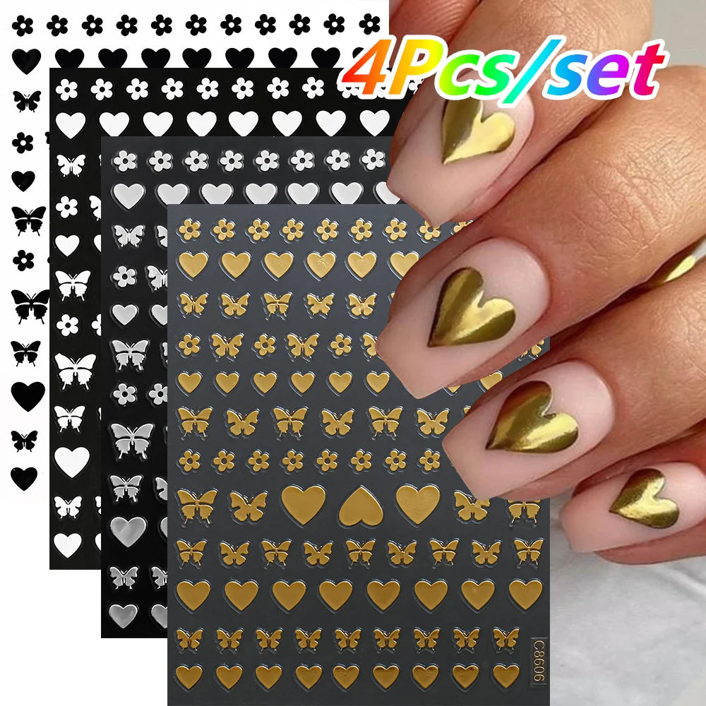 4/6Sheet/Kit Holographic Rainbow Love Heart Nail Sticker 3D Laser Heart Nail Decal Self-Adhesive Love Heart Manicure Slider &*&