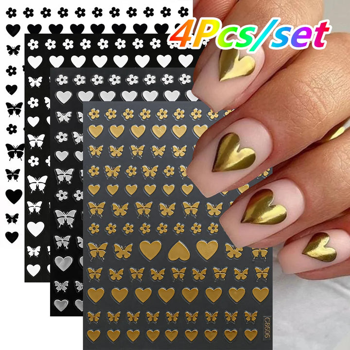 4/6Sheet/Kit Holographic Rainbow Love Heart Nail Sticker 3D Laser Heart Nail Decal Self-Adhesive Love Heart Manicure Slider &*&