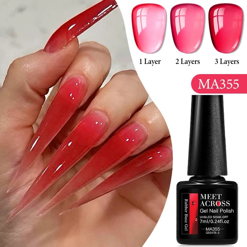 MEET ACROSS 7ml Jelly Nude Shimmer Rubber Base Gel Glitter Pink Purple UV/LED Nail Art Vernis Gel Polish for Manicure Nails DIY