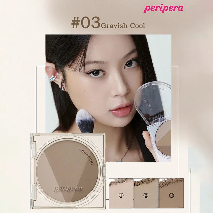 K-beauty V Shading Contour Matte Powder Palette, Light Smooth Velvet Texture Slimming Facial Nose, Natural Gradation Bronzer