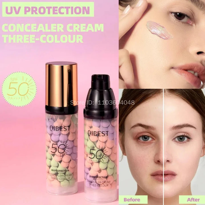 Three Colors Face Makeup Primer Isolation Concealer Cream Invisible Pore Long Lasting Moisturizing Bright Skin Base Foundation