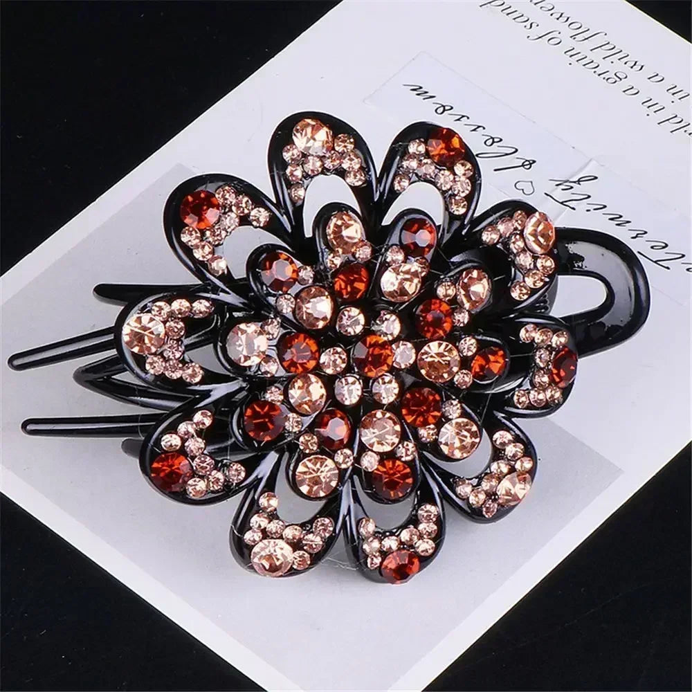 Shiny Rhinestone Hairpin Flower Leaf Duckbill Hair Claws Retro Hair Clips Accessories For Women Shinning Ponytail Headwear