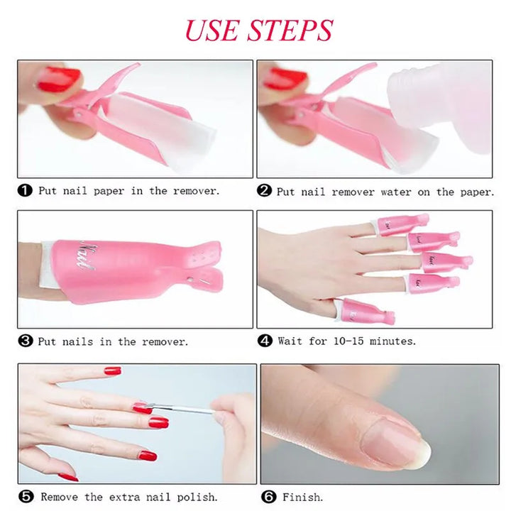 10Pcs Professional Plastic Pink/White Nail Art Soak Off Cap Clip 5*2cm*10Pcs UV Gel Polish Remover Wraps Remover Clips Cleaner