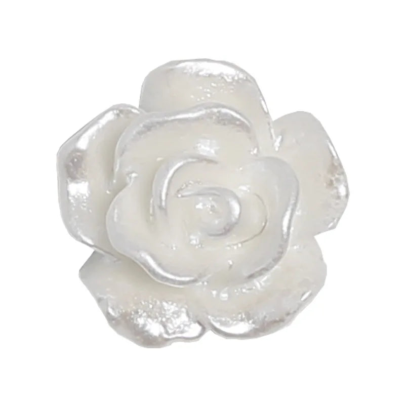 50pcs Cute New Resin Mini 3D White Plated Rose Nail Rhinestones Gems Glitter Nail Art Jewelry Manicure Nail Art Decorations