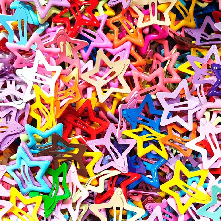 24/48pcs Random Colors Colorful Lattice Five-Pointed Star BB Clips | Girls’ Side Fringe Hair Clips, Versatile Hair Accessory Set