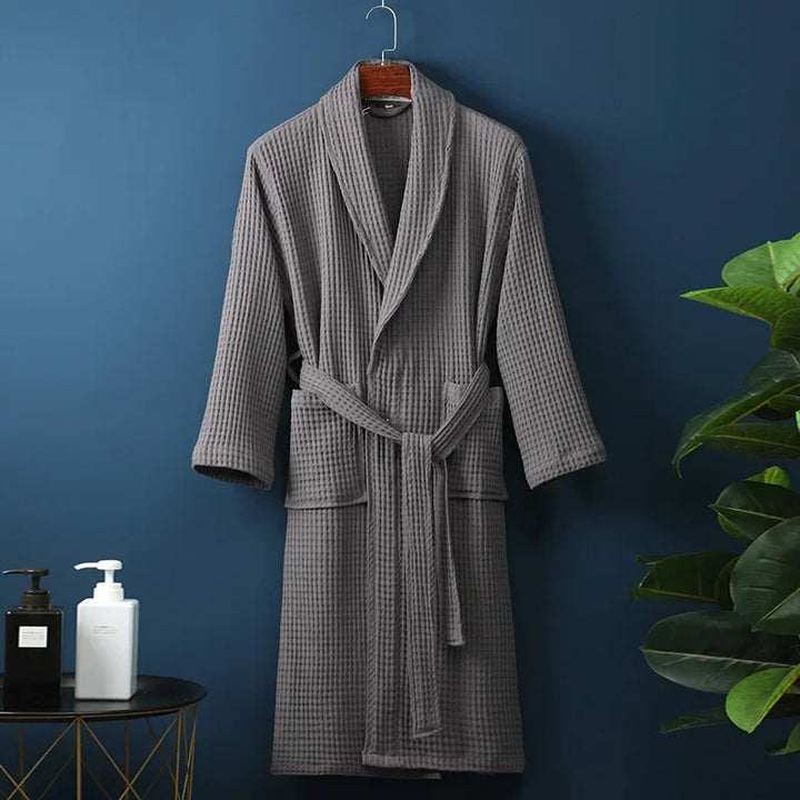 Cotton Terry Robe for Spring and Summer Thin Morning Robe Long Sleeve Waffle Bathrobe Hotel Beauty Bath Towel for Couples