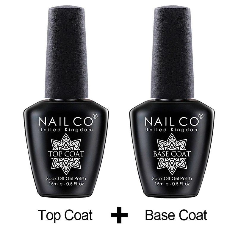 NAILCO 15ml Hema TPO Free No Wipe Top Base Coat Set Art Design Gel Nail Primer Soak Off UV Gel Nail Varnish Nail Remover Gel Kit