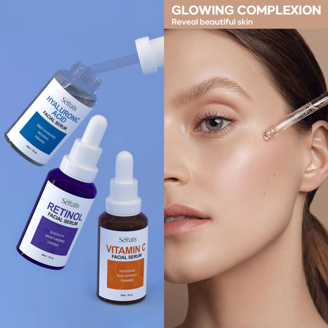 Séfralls Hyaluronic Acid VC  Essence Set 30ml*3pcs With Vitamin-C Vitamin-A and Hyaluronic Acid Serum For Glistening, Firming Hy