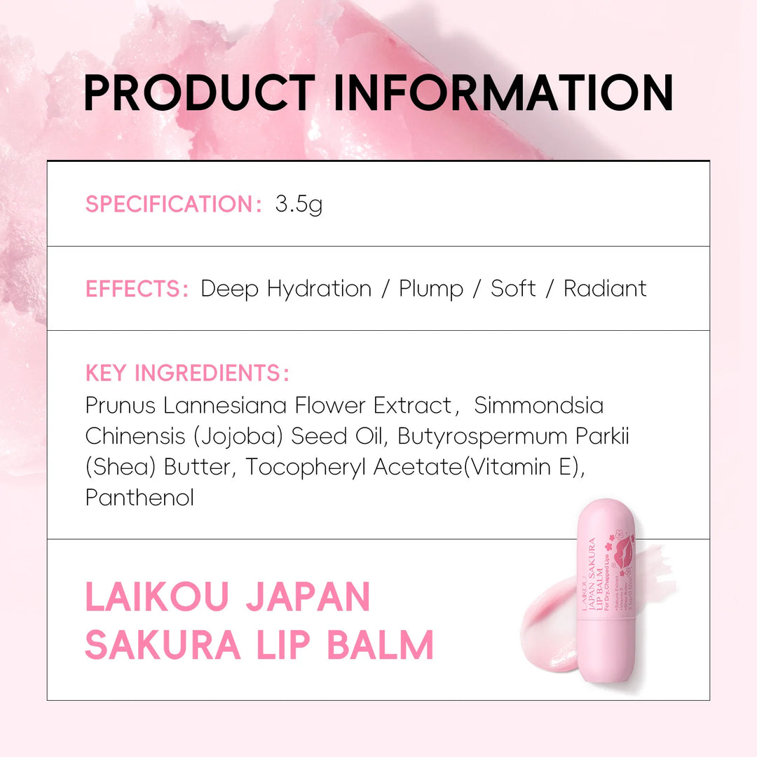 LAIKOU Japan Sakura Lip Balm 3.5g Shea Butter Vitamin E Nourishing Hydrating Moisturizer For Dry Chapped Lips Daily Lip Repair