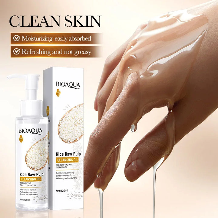 BIOAOUA Rice Raw Pulse Pure Pore Cleansing Oil Makeup Remover Gently Dissolve, Moisturize, Soothe Facial Makeup Remover