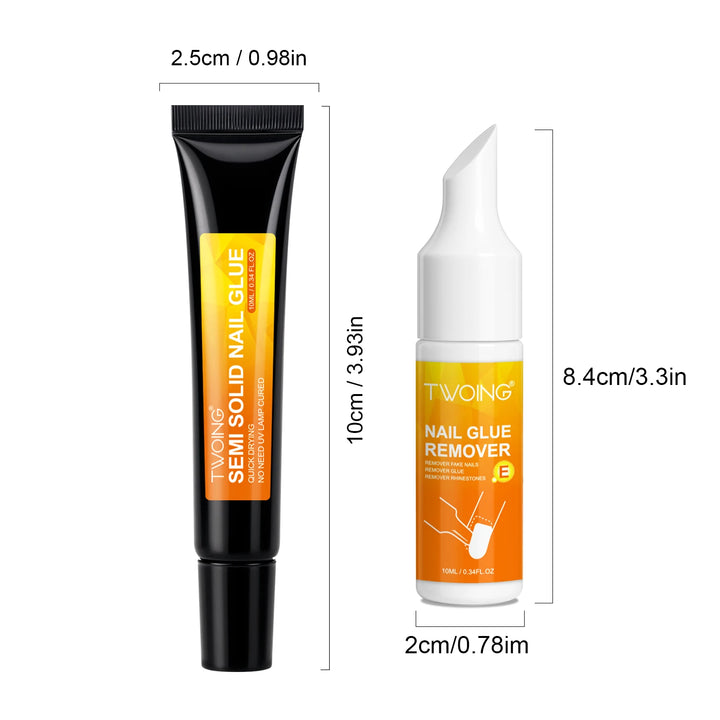 Twoing Nail Glue & Remover Set –Quick-Dry Super Strong Adhesive for Press-On Nails,Rhinestones&Acrylic Nails,No UV Curing Needed