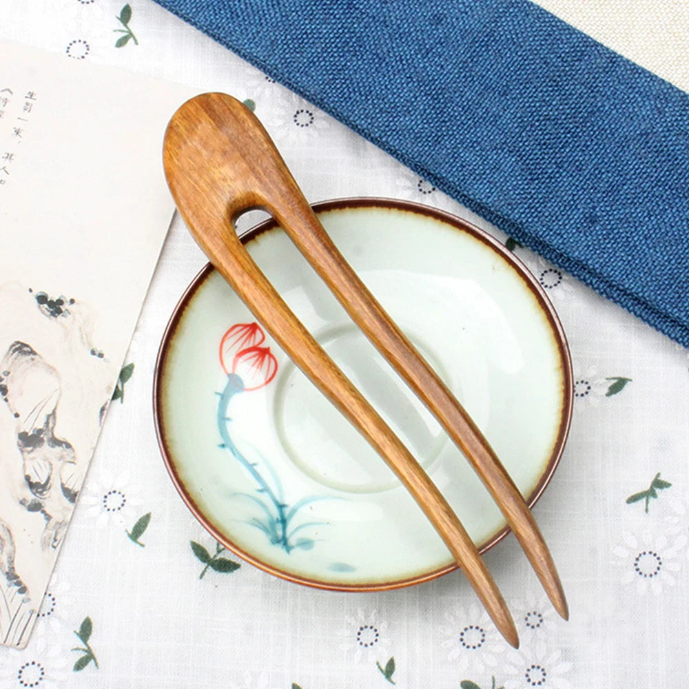 Handmade Wooden Hair Sticks Black Sandalwood U Shaped Hair Clips Simple Solid Color Hair Bun Maker Ponytail Holder for Women