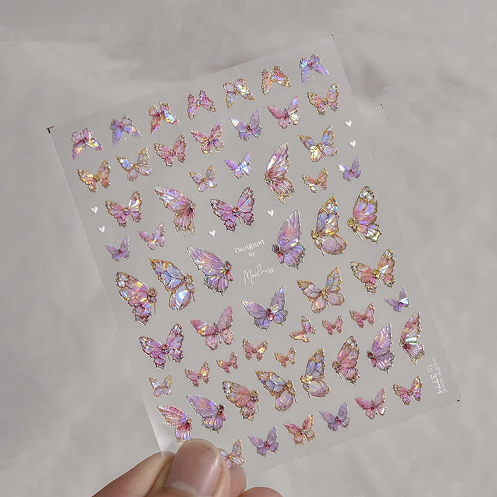 5D Butterfly Nail Stickers Sparkling Jelly Butterfly Nail Art Sticker Decorations Decals DIY Self Adhesive Slider Manicure Parts