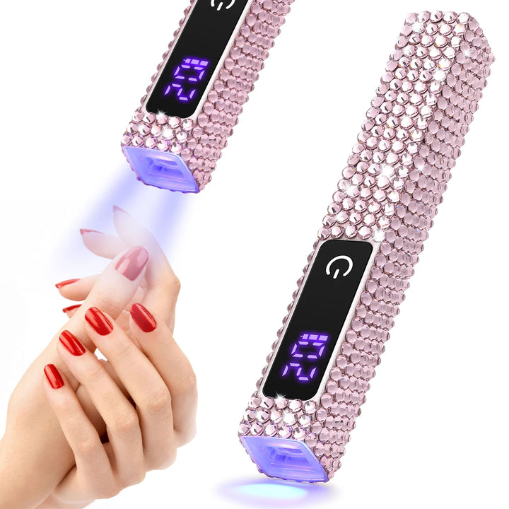 Mini Handheld UV LED Nail Lamp With Diamonds Portable Nail Dryer Rechargeable 2-Timer Gel Curing Tool for On-the-Go Manicures