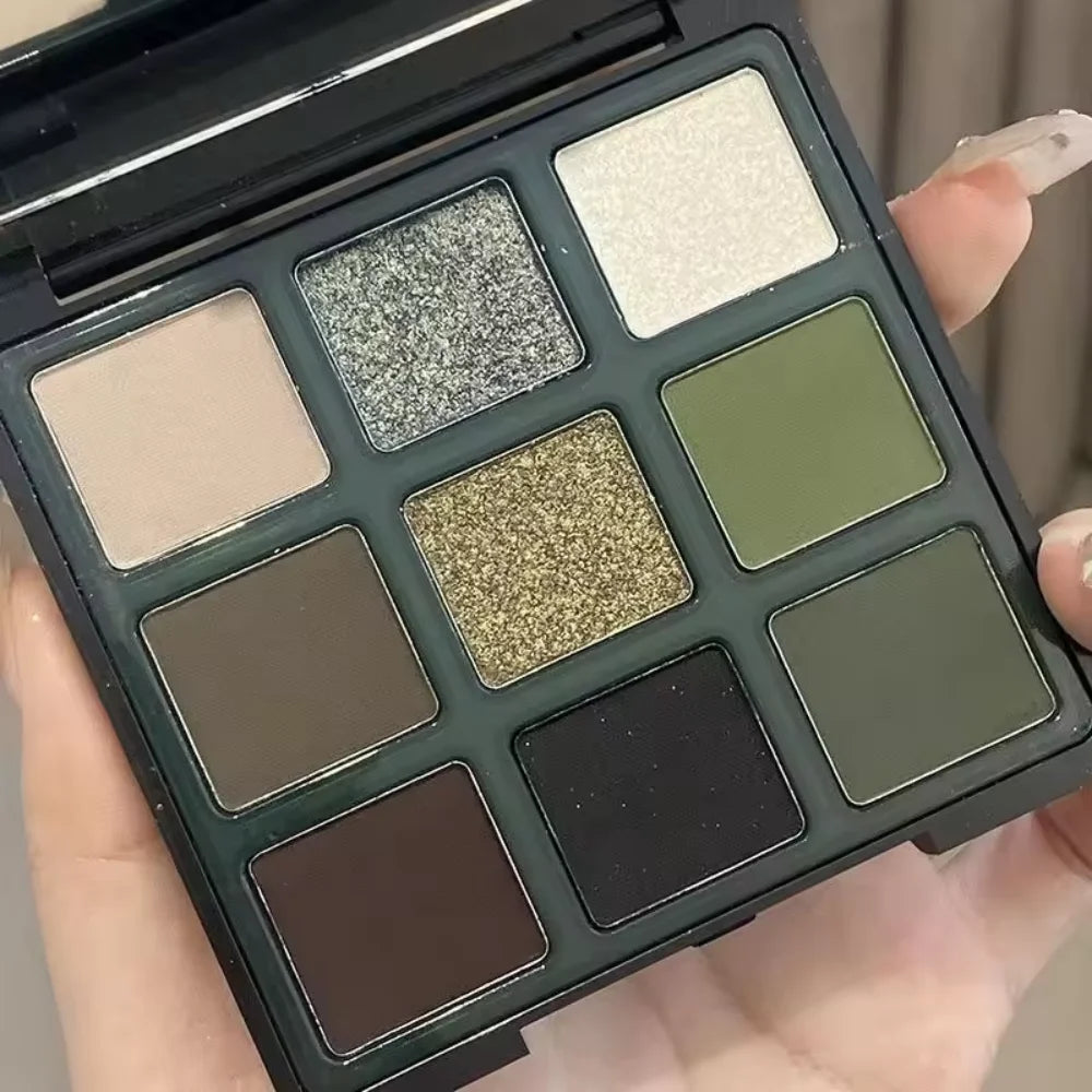 9 Color Eyeshadow Palette Olive Green Eye Look Pearlscent Shimmer Matte Eyeshadow Pink Palette Flash Cosmetics