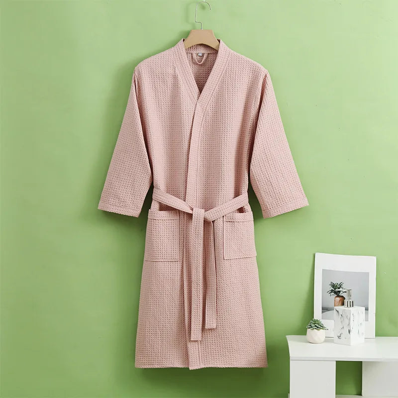 Bathrobe for Women and Men Cotton Waffle Quick Drying All Season Thin Design Hotel Bth Towel Beauty Salon Bath Robe Couples