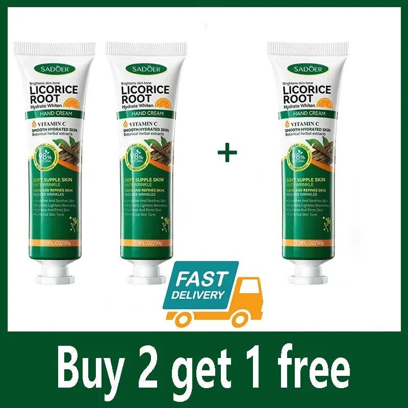 Licorice Root Hand Cream Exfoliator Anti Cracking Soothing Repaire Moisturizing Dead Skin Removal vitamin C Whitening Hand Care