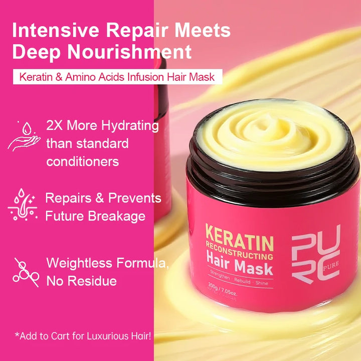 PURC 200g Keratin Hair Mask Straightening Smoothing Collagen Hair Treatment Mask Nourish Repair Damaged Frizz Hair Care Product